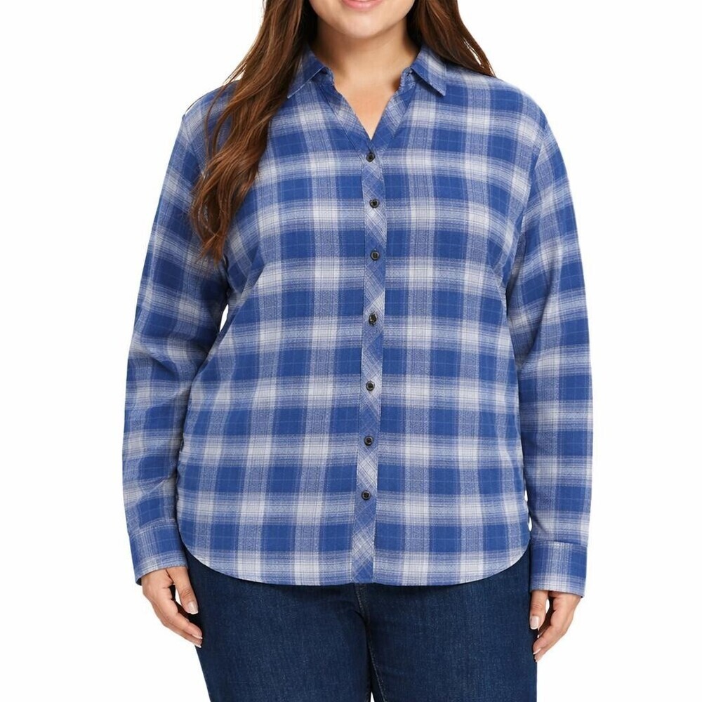 Weatherproof Women's XXL Button-Up Blue Cotton Blend H0623